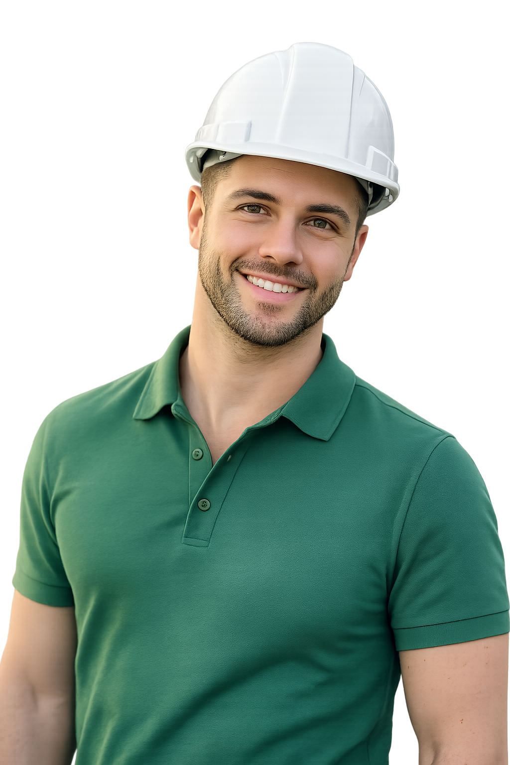 Hombre Con Casco Y Camiseta Verde.